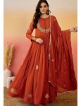 DESIGNER GEORGETTE EMBROIDERY WORK GOWN BOTTOM WITH DUPATTA ORANGE