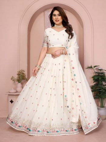 DESIGNER GEORGETTE EMBROIDERY WORK LEHENGA CHOLI WITH DUPATTA WHITE