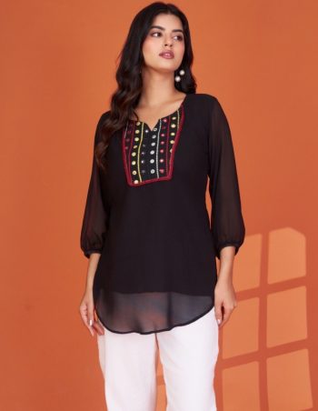 DESIGNER GEORGETTE EMBROIDERY WORK ONLY TOP BLACK