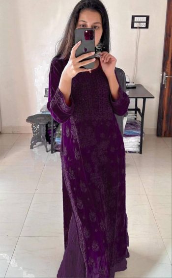 DESIGNER GEORGETTE EMBROIDERY WORK TOP BOTTOM WITH DUPATTA WINE