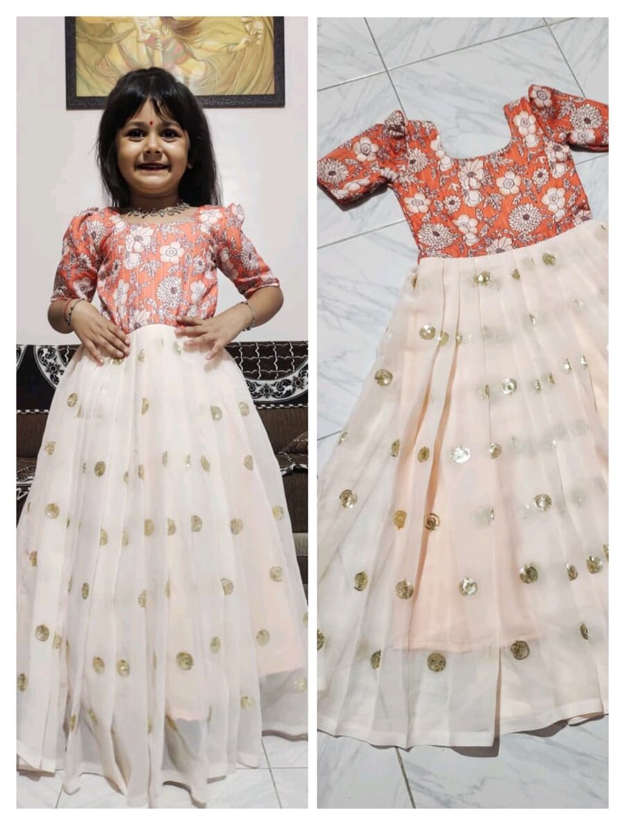 DESIGNER GEORGETTE SILK EMBROIDERY SEQUENCE WORK WITH TOP FULL PRINTED WORK KID'S GOWN FESTIVE WEAR WHOLESALE PRICE ETHNIC GARMENT (13)