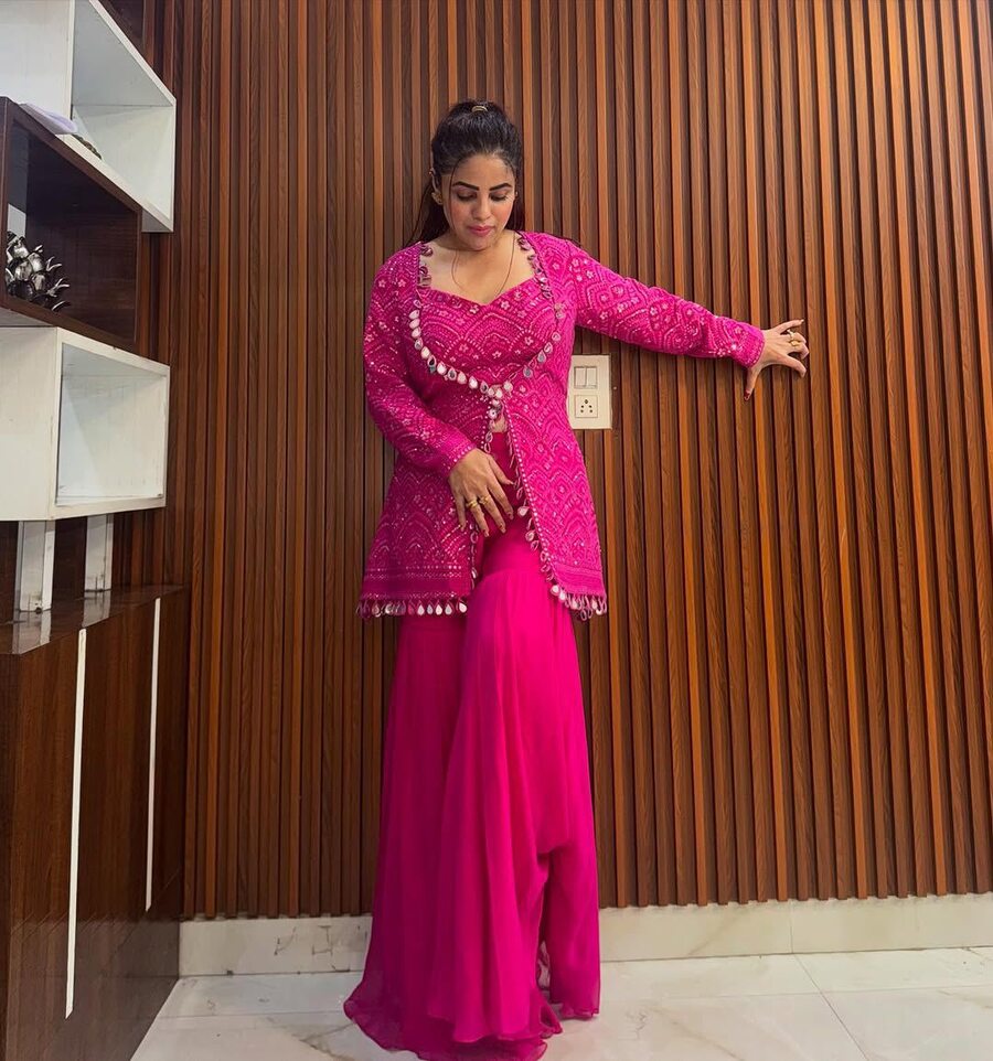 DESIGNER GEORGETTE THREAD & SEQUENCE EMBROIDERY WORK BLOUSE JACKET WITH SHARARA AND DUPATTA PARTY WEAR WHOLESALE PRICE ETHNIC GARMENT (2)