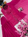 DESIGNER GEORGETTE THREAD & SEQUENCE EMBROIDERY WORK BLOUSE JACKET WITH SHARARA AND DUPATTA PARTY WEAR WHOLESALE PRICE ETHNIC GARMENT (3)
