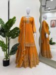 DESIGNER GEORGETTE THREAD WITH SEQUENCE WORK TOP PALAZZO WITH DUPATTA YELLOW