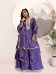 DESIGNER GOLD CRUSH SILK EMBROIDERY BEADS AND THREAD WORK TOP PALAZZO WITH DUPATTA PURPLE