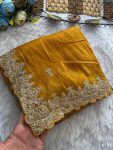 DESIGNER GOLD CRUSH SILK EMBROIDERY ZARI, SEQUENCE AND CODING WITH CUT WORK BORDER WORK SAREE WITH UNSTITCHED BLOUSE WEDDING WEAR WHOLESALE PRICE ETHNIC GARMENT (2)