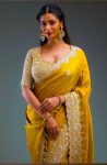 DESIGNER GOLD CRUSH SILK EMBROIDERY ZARI, SEQUENCE AND CODING WITH CUT WORK BORDER WORK SAREE WITH UNSTITCHED BLOUSE WEDDING WEAR WHOLESALE PRICE ETHNIC GARMENT (2)