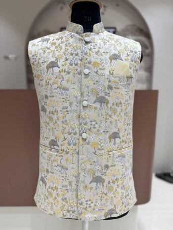 DESIGNER JACQUARD MEN,S KOTI YELLOW