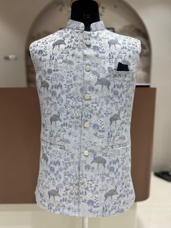 DESIGNER JACQUARD MEN,S KOTI WHITE
