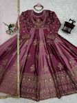 DESIGNER JAPAN SATIN THREAD WITH SEQUENCE WORK GOWN WITH DUPATTA WEDDING WEAR WHOLESALE PRICE ETHNIC GARMENT (2)
