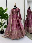 DESIGNER JAPAN SATIN THREAD WITH SEQUENCE WORK GOWN WITH DUPATTA WEDDING WEAR WHOLESALE PRICE ETHNIC GARMENT (2)