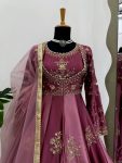 DESIGNER JAPAN SATIN THREAD WITH SEQUENCE WORK GOWN WITH DUPATTA WEDDING WEAR WHOLESALE PRICE ETHNIC GARMENT (2)