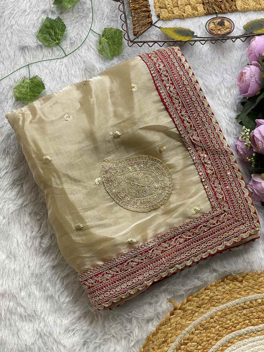 DESIGNER JIMMY CHOO SILK EMBRODIERY MULTI THREAD, CODING & SEQUENCE WORK SAREE WITH UNSTITCHED BLOUSE PARTY WEAR WHOLESALE PRICE ETHNIC GARMENT (1)