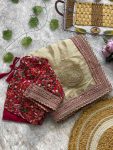 DESIGNER JIMMY CHOO SILK EMBRODIERY MULTI THREAD, CODING & SEQUENCE WORK SAREE WITH UNSTITCHED BLOUSE PARTY WEAR WHOLESALE PRICE ETHNIC GARMENT (11)