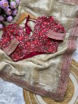 DESIGNER JIMMY CHOO SILK EMBRODIERY MULTI THREAD, CODING & SEQUENCE WORK SAREE WITH UNSTITCHED BLOUSE PARTY WEAR WHOLESALE PRICE ETHNIC GARMENT (11)