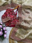 DESIGNER JIMMY CHOO SILK EMBRODIERY MULTI THREAD, CODING & SEQUENCE WORK SAREE WITH UNSTITCHED BLOUSE PARTY WEAR WHOLESALE PRICE ETHNIC GARMENT (11)