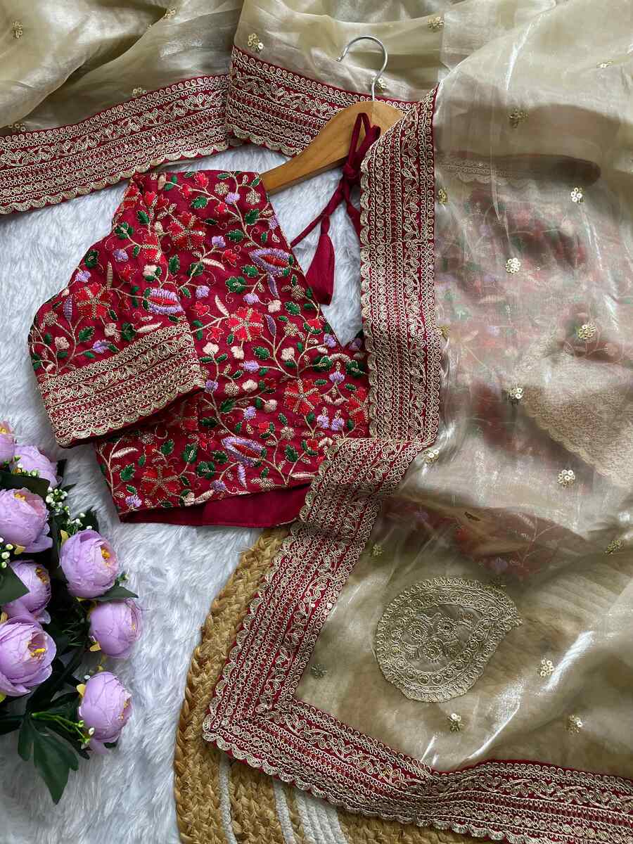 DESIGNER JIMMY CHOO SILK EMBRODIERY MULTI THREAD, CODING & SEQUENCE WORK SAREE WITH UNSTITCHED BLOUSE PARTY WEAR WHOLESALE PRICE ETHNIC GARMENT (8)