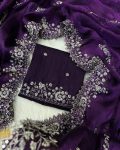 DESIGNER JIMMY CHOO SILK ZARI AND SEQUENCE WORK WITH CUT WORK BORDER WORK SAREE WITH UNSTITCHED BLOUSE PURPLE