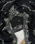 DESIGNER JIMMY CHOO SILK ZARI AND SEQUENCE WORK WITH CUT WORK BORDER WORK SAREE WITH UNSTITCHED BLOUSE BLACK