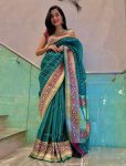 DESIGNER LICHI SILK JACQUARD WORK SAREE WITH UNSTITCHED BLOUSE RAMA