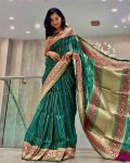 DESIGNER LICHI SILK JACQUARD WORK SAREE WITH UNSTITCHED BLOUSE FESTIVE WEAR WHOLESALE PRICE ETHNIC GARMENT (2)