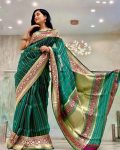 DESIGNER LICHI SILK JACQUARD WORK SAREE WITH UNSTITCHED BLOUSE FESTIVE WEAR WHOLESALE PRICE ETHNIC GARMENT (2)