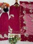 DESIGNER NATURAL CREEP EMBROIDERY SEQUENCE WORK TOP PALAZZO WITH DUPATTA WINE