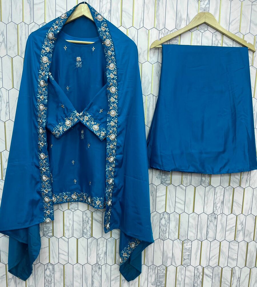 DESIGNER NATURAL CREPE EMBROIDERY SEQUENCE WITH MOTI WORK TOP PALAZZO WITH DUPATTA FESTIVE WEAR WHOLESALE PRICE ETHNIC GARMENT (1)