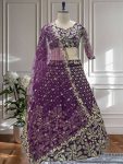 DESIGNER NET EMBROIDERY SEQUENCE DESIGN WORK LEHENGA CHOLI WITH DUPATTA PURPLE