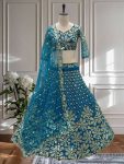 DESIGNER NET EMBROIDERY SEQUENCE DESIGN WORK LEHENGA CHOLI WITH DUPATTA RAMA