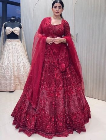 DESIGNER NET THREAD , DORI , SEQUENCE & PEARL BEADS WORK LEHENGA CHOLI WITH DUPATTA RANI