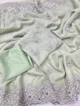 DESIGNER ORGANZA SILK SEQUENCE EMBROIDERY DESIGN CONTRAST PALLU WORK SAREE WITH UNSTITCHED BLOUSE WEDDING WEAR WHOLESALE PRICE ETHNIC GARMENT (6)
