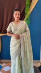 DESIGNER ORGANZA SILK SEQUENCE EMBROIDERY DESIGN CONTRAST PALLU WORK SAREE WITH UNSTITCHED BLOUSE WEDDING WEAR WHOLESALE PRICE ETHNIC GARMENT (6)