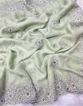 DESIGNER ORGANZA SILK SEQUENCE EMBROIDERY DESIGN CONTRAST PALLU WORK SAREE WITH UNSTITCHED BLOUSE WEDDING WEAR WHOLESALE PRICE ETHNIC GARMENT (6)