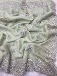 DESIGNER ORGANZA SILK SEQUENCE EMBROIDERY DESIGN CONTRAST PALLU WORK SAREE WITH UNSTITCHED BLOUSE WEDDING WEAR WHOLESALE PRICE ETHNIC GARMENT (6)