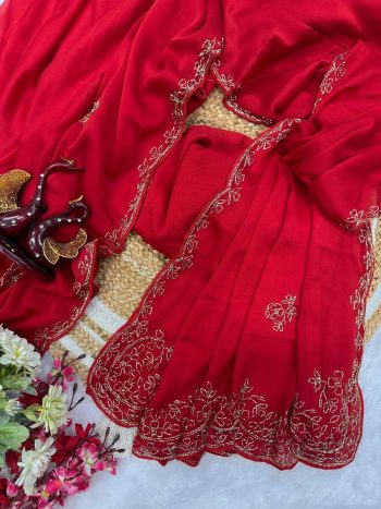 DESIGNER RANGOLI SILK CUTDANA SEQUENCE EMBROIDERY WORK SAREE WITH UNSTITCHED BLOUSE RANI