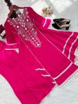 DESIGNER RAYON COTTON THREAD WITH REAL MIRROR OUTING WITH FANCY LACE BORDER WORK KURTI PALAZZO SET FESTIVE WEAR WHOLESALE PRICE ETHNIC GARMENT (15)