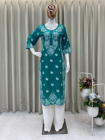DESIGNER RAYON EMBROIDERY WORK KURTI PALAZZO SET