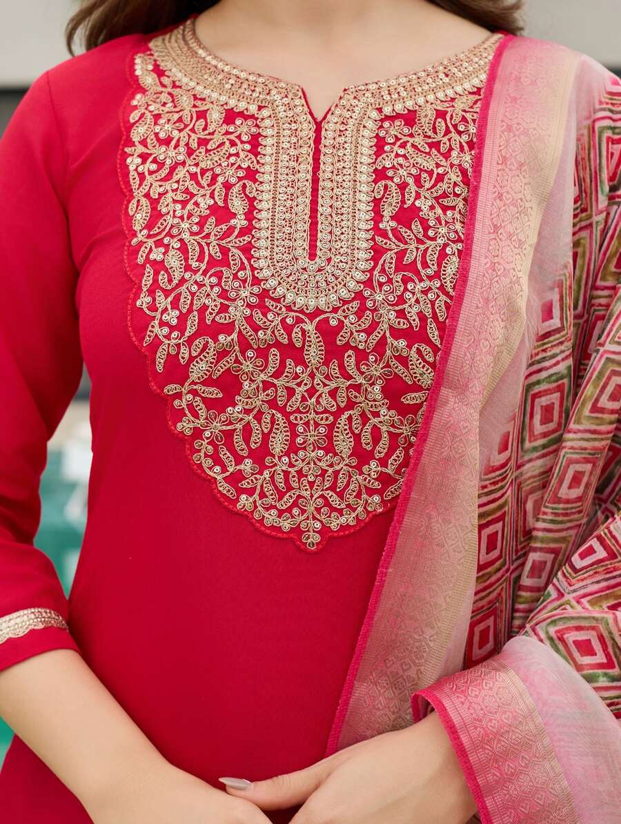 DESIGNER RAYON SLUB EMBROIDERY WORK TOP BOTTOM WITH DUPATTA FESTIVE WEAR WHOLESALE PRICE ETHNIC GARMENT (3)