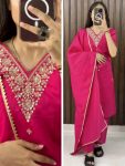 DESIGNER ROMAN COTTON MOTI HANDWORK WITH ZARI EMBROIDERY WORK TOP BOTTOM WITH DUPATTA PINK