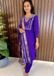 DESIGNER ROMAN COTTON MOTI HANDWORK WITH ZARI EMBROIDERY WORK TOP BOTTOM WITH DUPATTA PURPLE