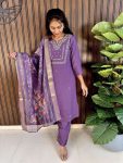 DESIGNER ROMAN COTTON MOTI HANDWORK WITH ZARI EMBROIDERY WORK TOP BOTTOM WITH DUPATTA LAVENDER