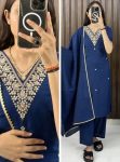 DESIGNER ROMAN COTTON MOTI HANDWORK WITH ZARI EMBROIDERY WORK TOP BOTTOM WITH DUPATTA BLUE