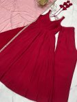 DESIGNER ROMAN SILK CHANDERI FANCY LACE WORK ANARKALI GOWN BOTTOM WITH DUPATTA PARTY WEAR WHOLESALE PRICE ETHNIC GARMENT (1)
