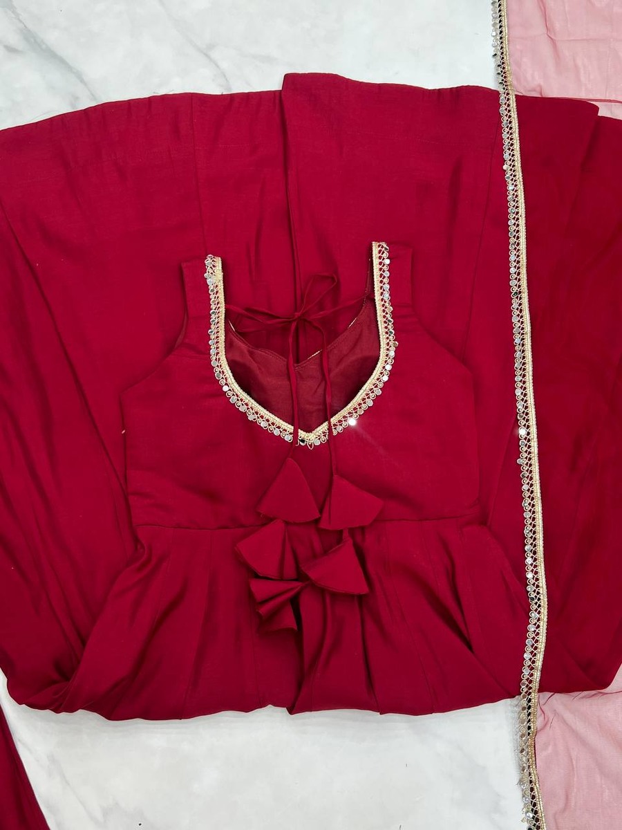 DESIGNER ROMAN SILK CHANDERI FANCY LACE WORK ANARKALI GOWN BOTTOM WITH DUPATTA PARTY WEAR WHOLESALE PRICE ETHNIC GARMENT (12)