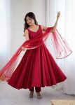 DESIGNER ROMAN SILK CHANDERI FANCY LACE WORK ANARKALI GOWN BOTTOM WITH DUPATTA PARTY WEAR WHOLESALE PRICE ETHNIC GARMENT (1)