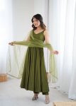 DESIGNER ROMAN SILK CHANDERI FANCY LACE WORK ANARKALI GOWN BOTTOM WITH DUPATTA PARTY WEAR WHOLESALE PRICE ETHNIC GARMENT (13)