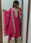 DESIGNER ROMAN SILK EMBROIDERY WITH SEQUENCE WORK TOP BOTTOM WITH DUPATTA PINK