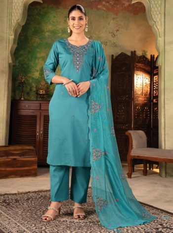 DESIGNER ROMAN SILK HAND WORK & EMBROIDERY WORK TOP BOTTOM WITH DUPATTA RAMA