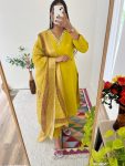 DESIGNER ROMAN SILK NECK HAND WORK KURTI PANT WITH DUPATTA PARROT GREEN (1)